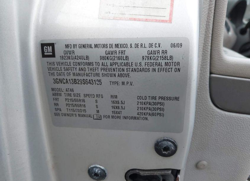 Photo 9 of 2009 Chevrolet Hhr LS (VIN 3GNCA13B29S643105)