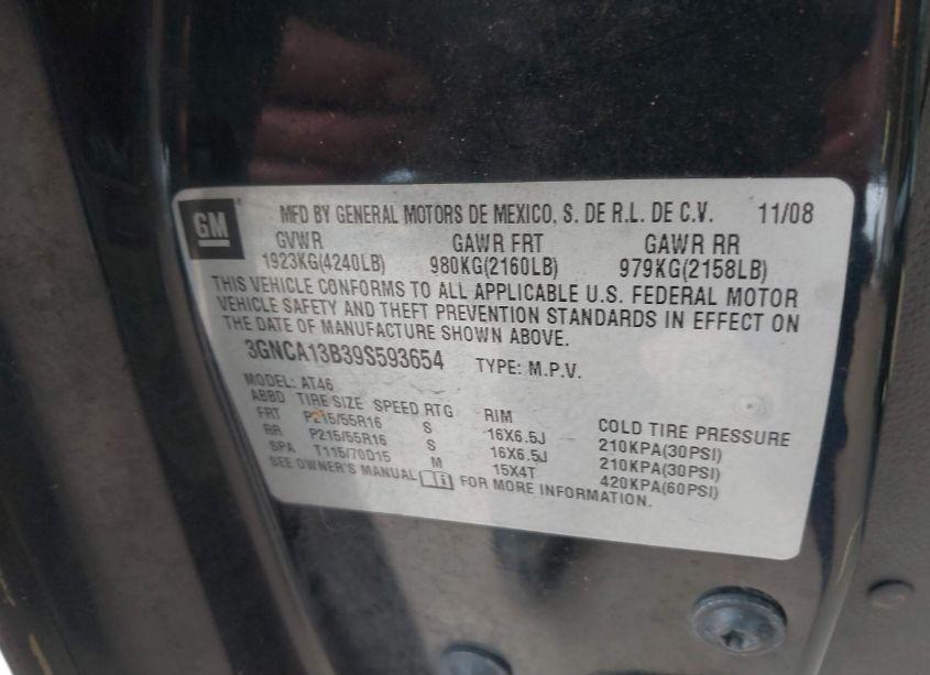 Photo 9 of 2009 Chevrolet Hhr LS (VIN 3GNCA13B39S593654)