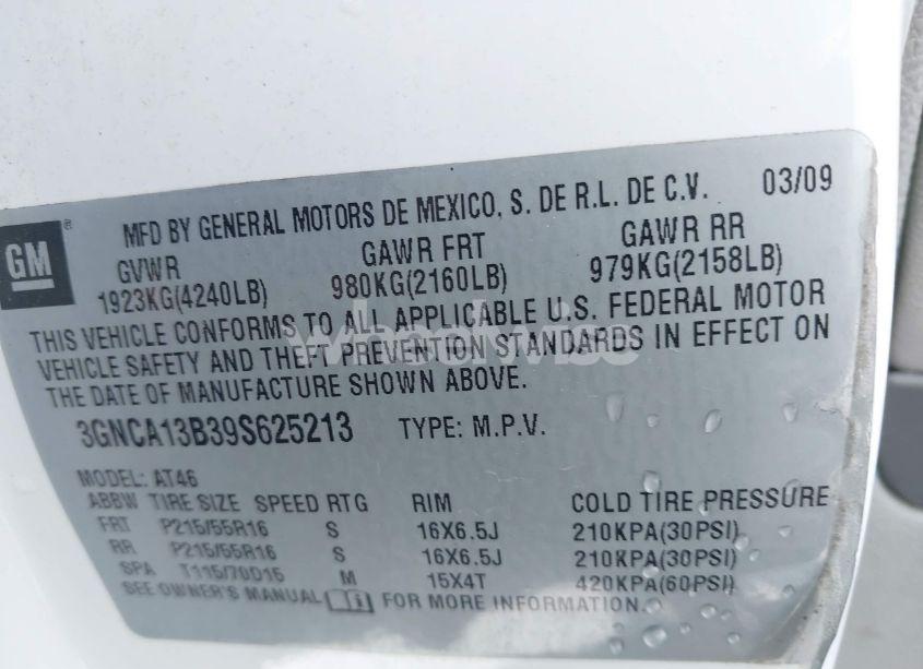 Photo 9 of 2009 Chevrolet Hhr LS (VIN 3GNCA13B39S625213)