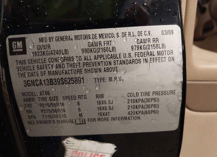 Photo 9 of 2009 Chevrolet Hhr LS (VIN 3GNCA13B39S625891)