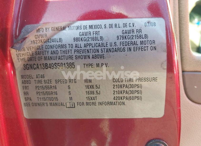 Photo 9 of 2009 Chevrolet Hhr LS (VIN 3GNCA13B49S501385)