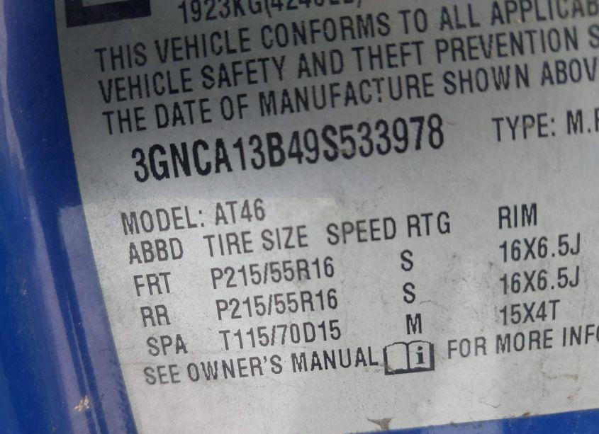 Photo 9 of 2009 Chevrolet Hhr LS (VIN 3GNCA13B49S533978)