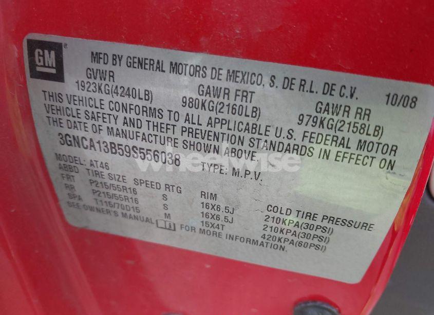 Photo 9 of 2009 Chevrolet Hhr LS (VIN 3GNCA13B59S556038)