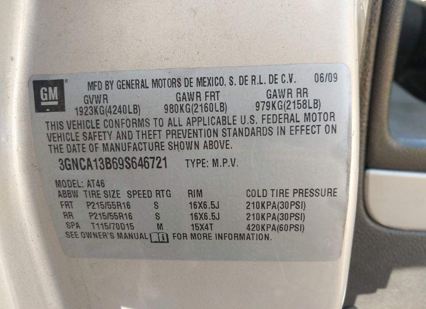 Photo 9 of 2009 Chevrolet Hhr LS (VIN 3GNCA13B69S646721)