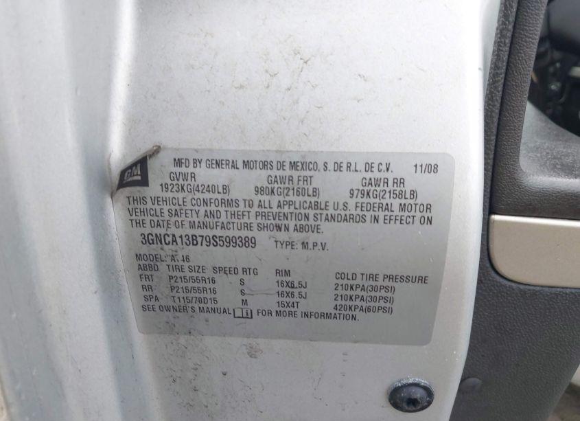 Photo 9 of 2009 Chevrolet Hhr LS (VIN 3GNCA13B79S599389)