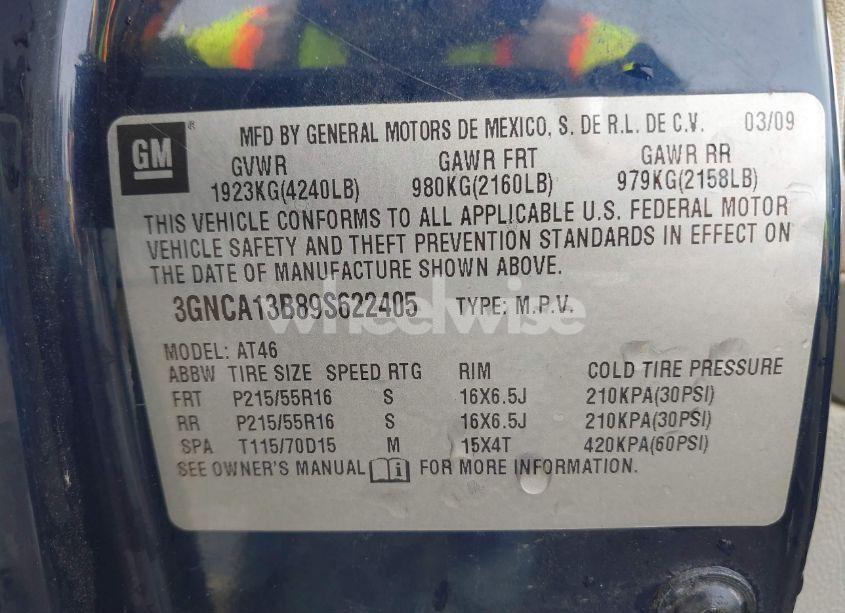 Photo 9 of 2009 Chevrolet Hhr LS (VIN 3GNCA13B89S622405)