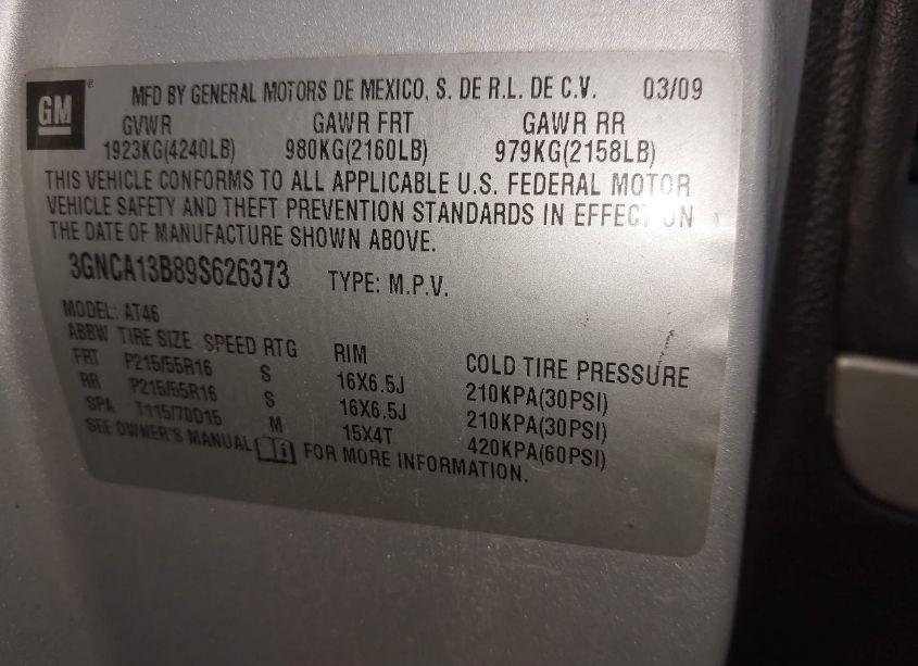 Photo 9 of 2009 Chevrolet Hhr LS (VIN 3GNCA13B89S626373)