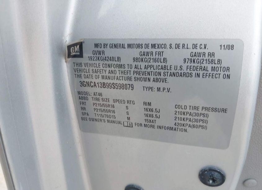 Photo 9 of 2009 Chevrolet Hhr LS (VIN 3GNCA13B99S598079)