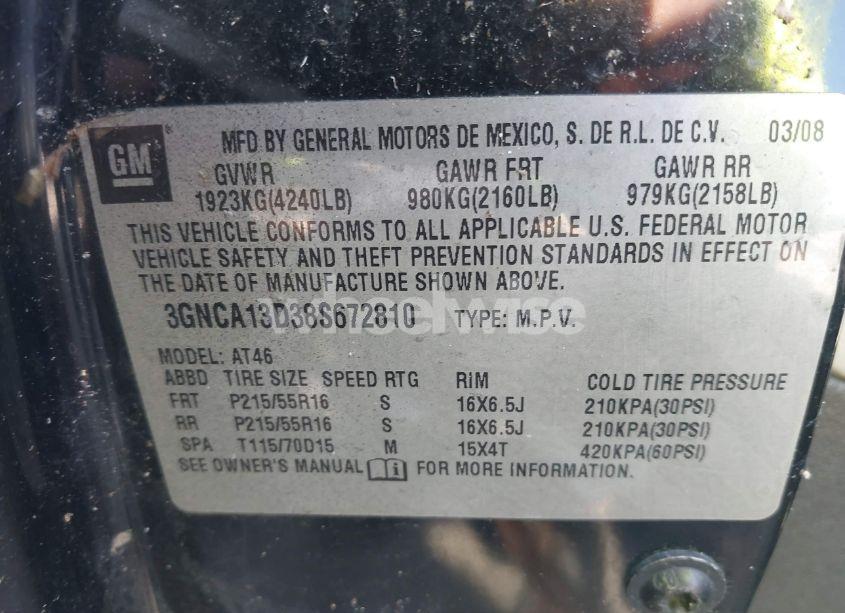 Photo 9 of 2008 Chevrolet Hhr LS (VIN 3GNCA13D38S672810)