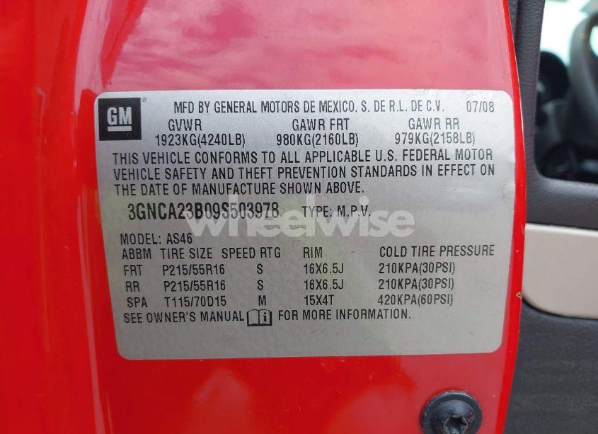 Photo 9 of 2009 Chevrolet Hhr LT (VIN 3GNCA23B09S503978)