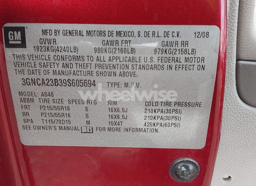 Photo 9 of 2009 Chevrolet Hhr LT (VIN 3GNCA23B39S605694)