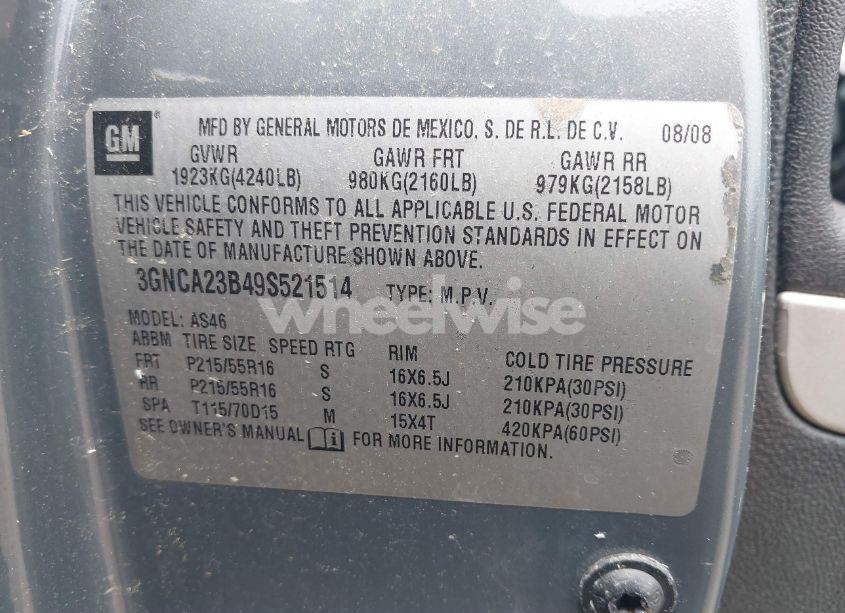 Photo 9 of 2009 Chevrolet Hhr LT (VIN 3GNCA23B49S521514)