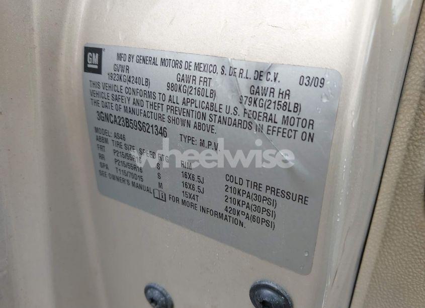 Photo 9 of 2009 Chevrolet Hhr LT (VIN 3GNCA23B59S621346)