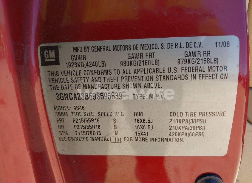 Photo 9 of 2009 Chevrolet Hhr LT (VIN 3GNCA23B69S595839)