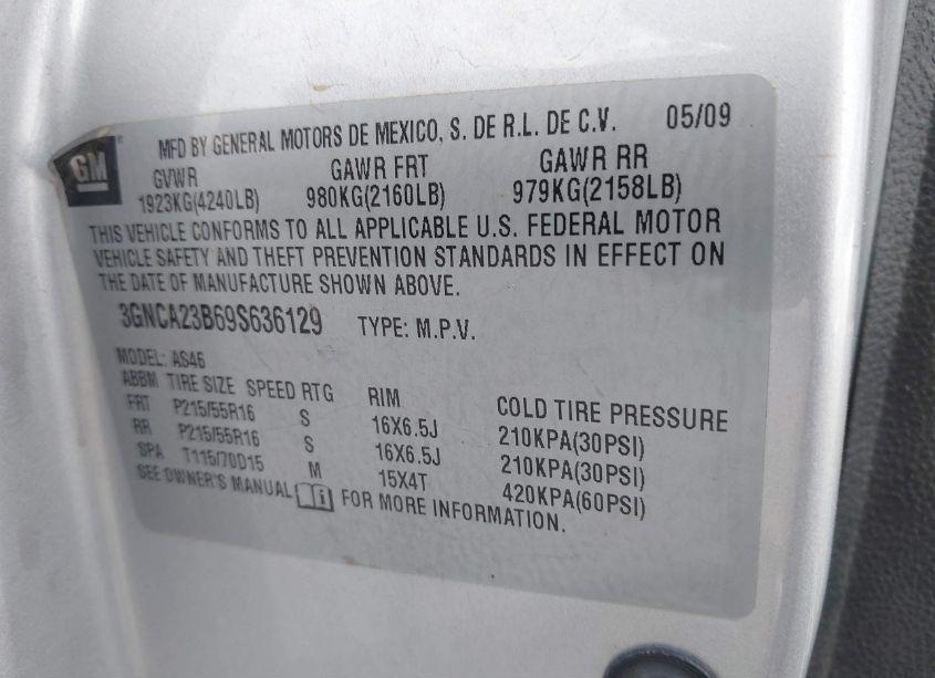 Photo 9 of 2009 Chevrolet Hhr LT (VIN 3GNCA23B69S636129)