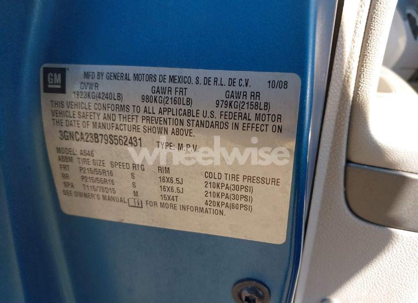 Photo 9 of 2009 Chevrolet Hhr LT (VIN 3GNCA23B79S562431)