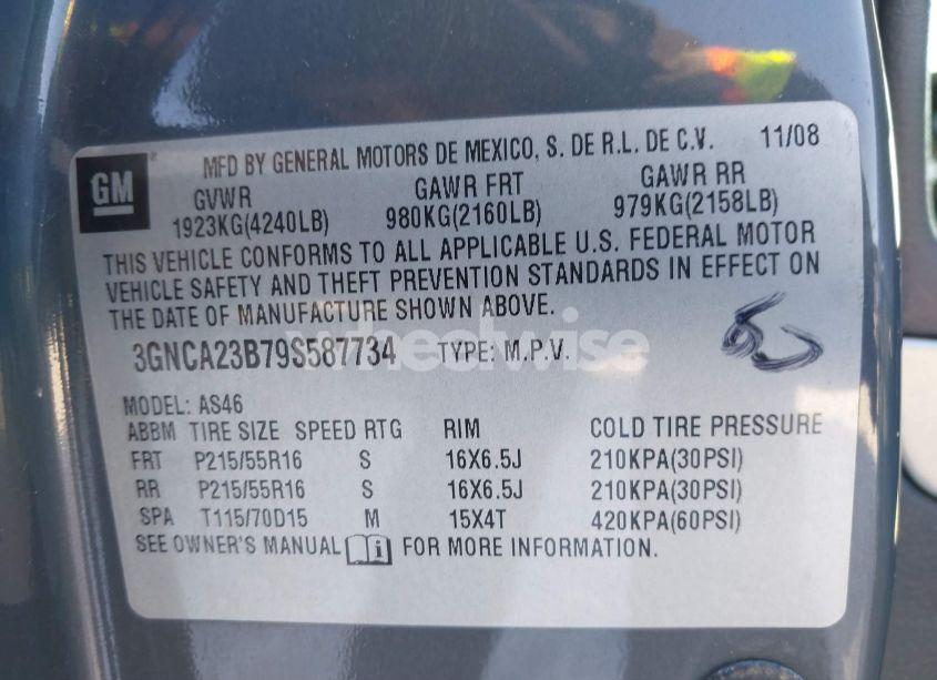 Photo 9 of 2009 Chevrolet Hhr LT (VIN 3GNCA23B79S587734)