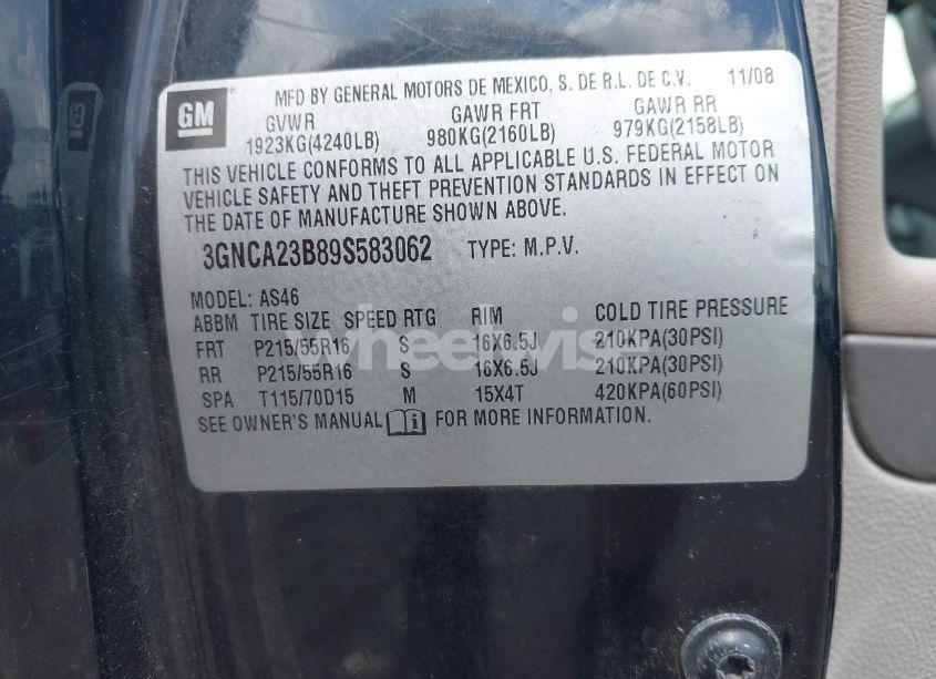 Photo 9 of 2009 Chevrolet Hhr LT (VIN 3GNCA23B89S583062)