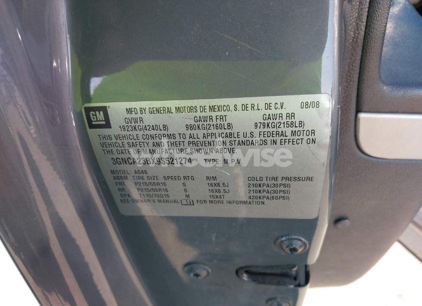 Photo 9 of 2009 Chevrolet Hhr LT (VIN 3GNCA23BX9S521274)