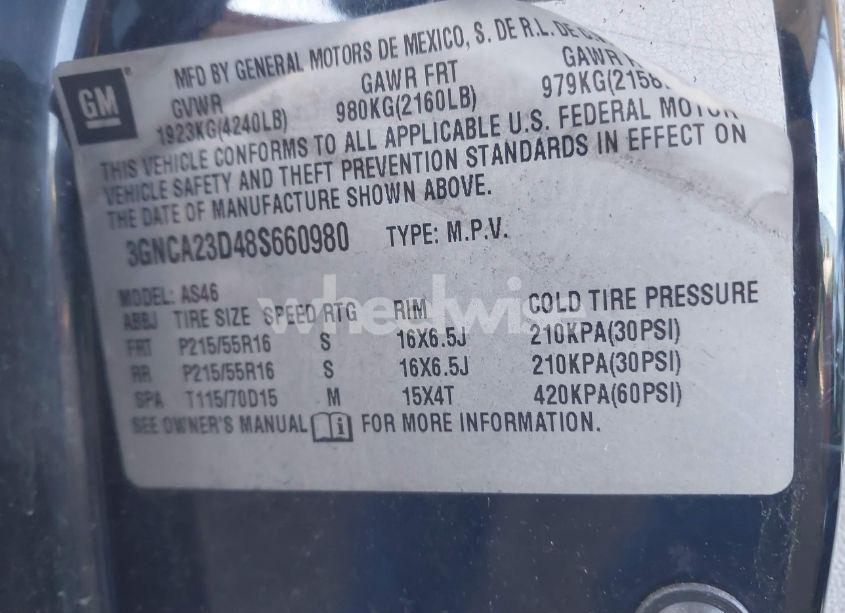 Photo 9 of 2008 Chevrolet Hhr LT (VIN 3GNCA23D48S660980)