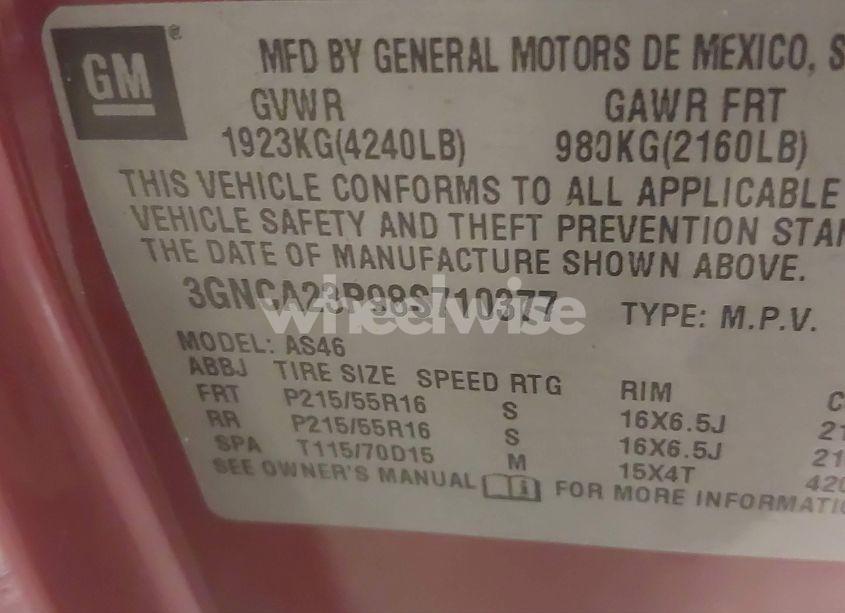 Photo 9 of 2008 Chevrolet Hhr LT (VIN 3GNCA23P98S710377)