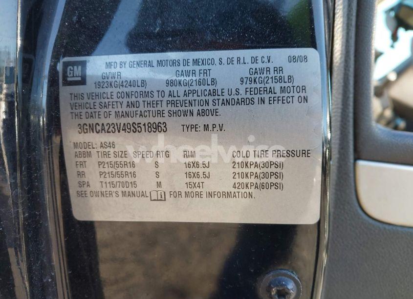 Photo 9 of 2009 Chevrolet Hhr LT (VIN 3GNCA23V49S518963)