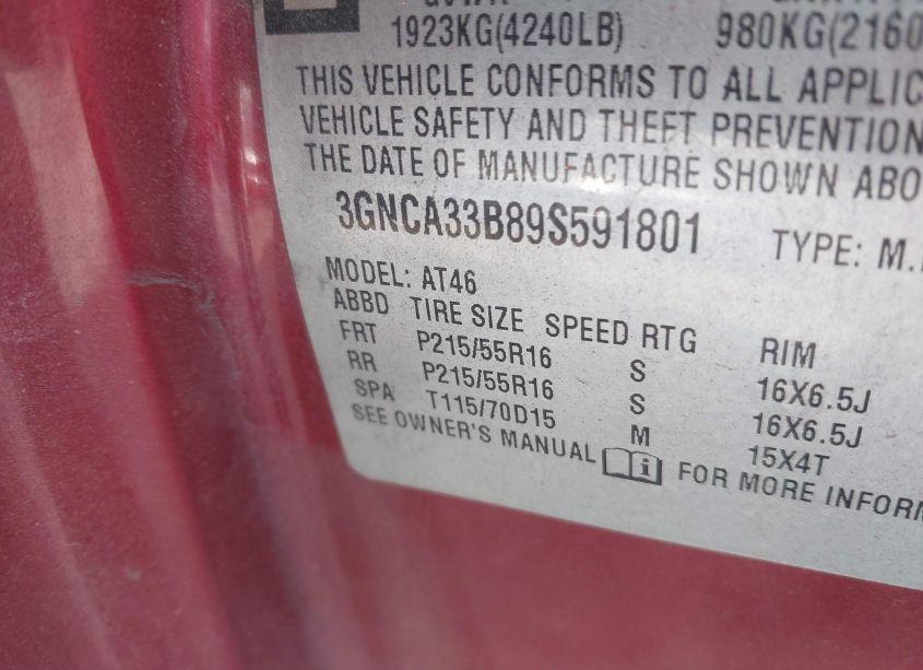 Photo 9 of 2009 Chevrolet Hhr LS (VIN 3GNCA33B89S591801)