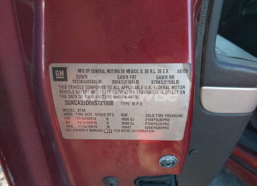 Photo 9 of 2008 Chevrolet Hhr LS (VIN 3GNCA33D68S721008)