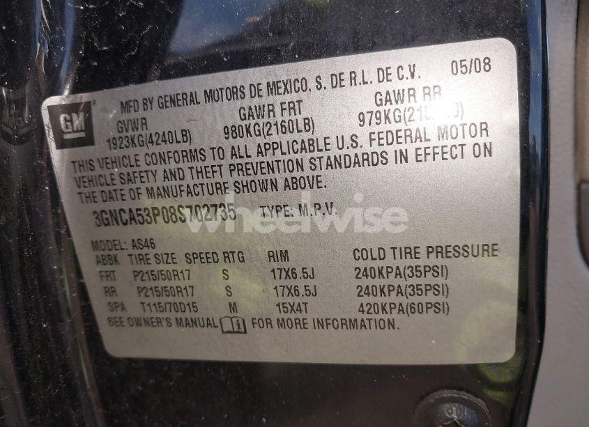 Photo 9 of 2008 Chevrolet Hhr LT (VIN 3GNCA53P08S702735)