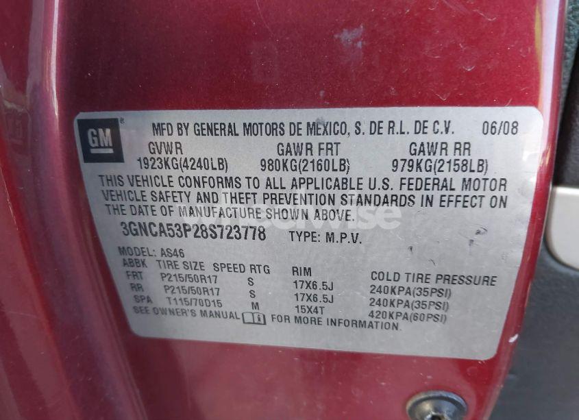Photo 9 of 2008 Chevrolet Hhr LT (VIN 3GNCA53P28S723778)