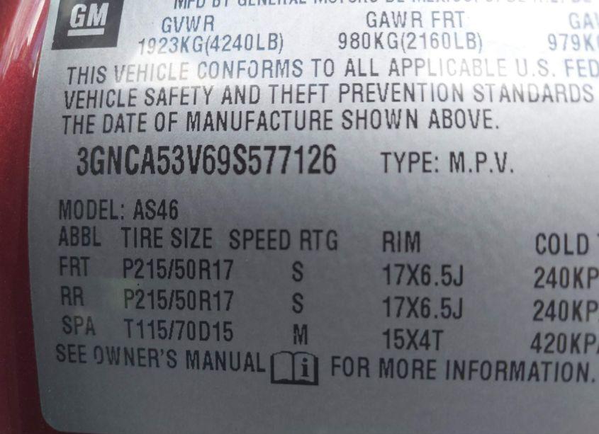 Photo 9 of 2009 Chevrolet Hhr LT (VIN 3GNCA53V69S577126)