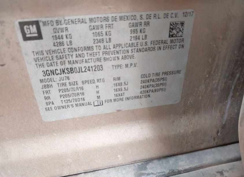 Photo 9 of 2018 Chevrolet Trax LS (VIN 3GNCJKSB0JL241203)