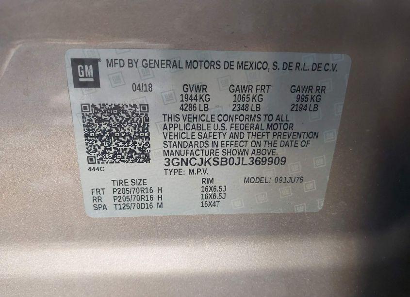 Photo 9 of 2018 Chevrolet Trax LS (VIN 3GNCJKSB0JL369909)