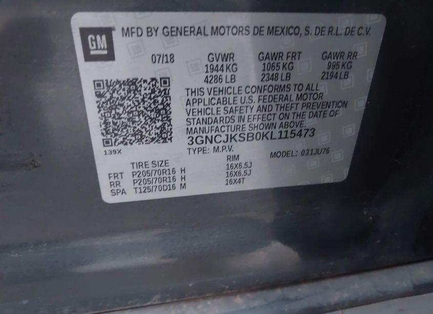 Photo 9 of 2019 Chevrolet Trax LS (VIN 3GNCJKSB0KL115473)