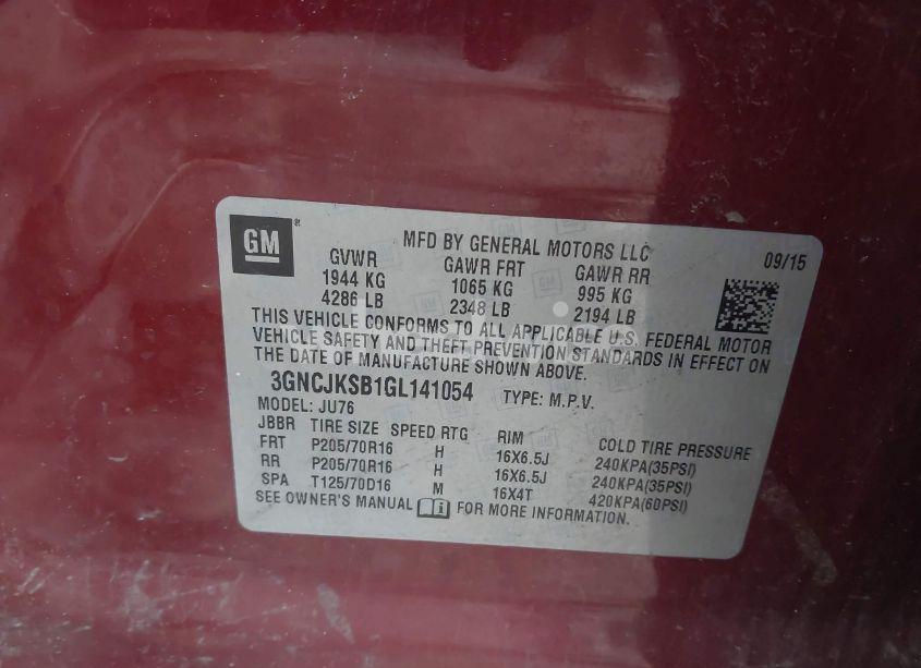 Photo 9 of 2016 Chevrolet Trax 1LS (VIN 3GNCJKSB1GL141054)