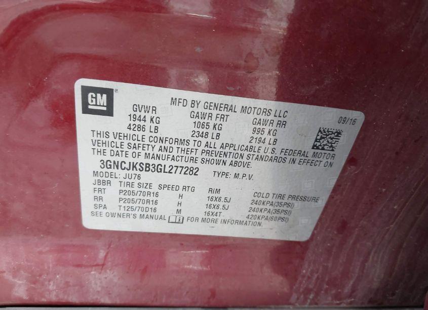 Photo 9 of 2016 Chevrolet Trax 1LS (VIN 3GNCJKSB3GL277282)