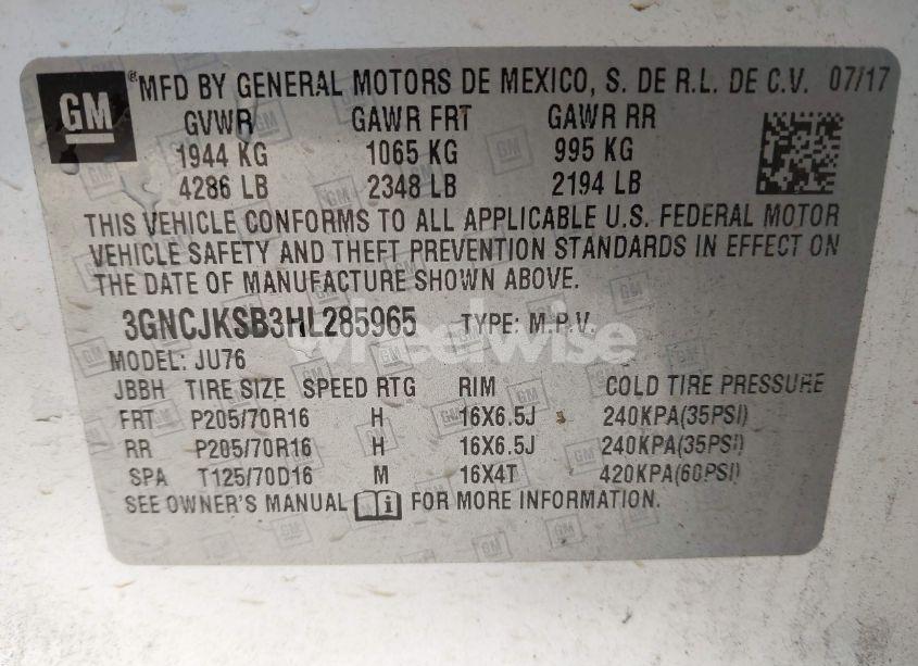 Photo 9 of 2017 Chevrolet Trax LS (VIN 3GNCJKSB3HL285965)