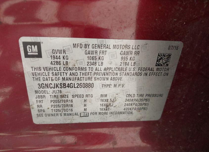 Photo 9 of 2016 Chevrolet Trax 1LS (VIN 3GNCJKSB4GL260880)