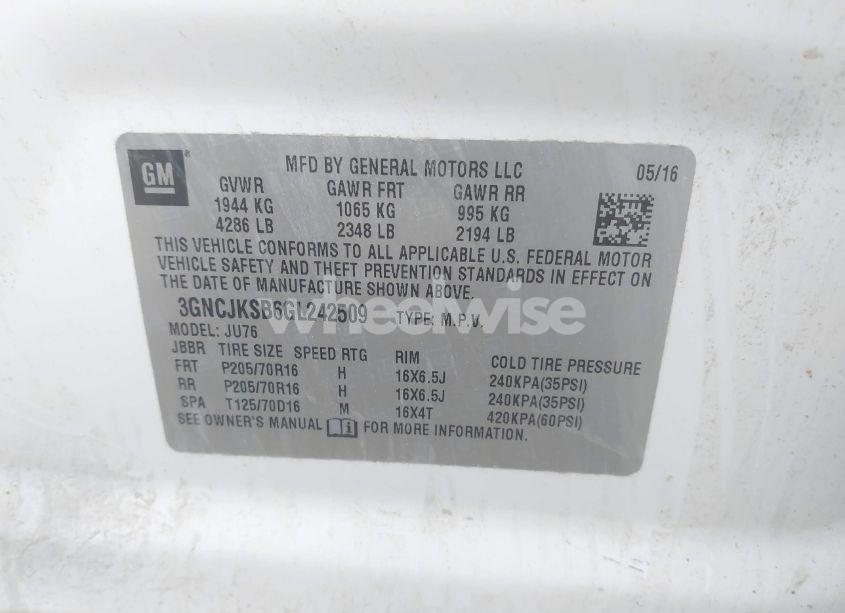 Photo 9 of 2016 Chevrolet Trax 1LS (VIN 3GNCJKSB6GL242509)