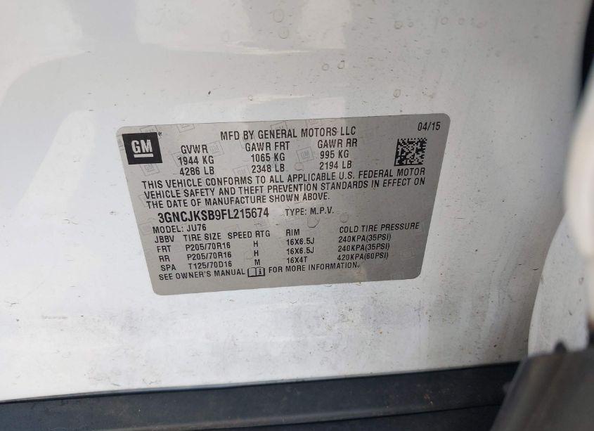 Photo 9 of 2015 Chevrolet Trax 1LS (VIN 3GNCJKSB9FL215674)