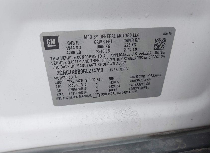 Photo 9 of 2016 Chevrolet Trax 1LS (VIN 3GNCJKSB9GL274760)