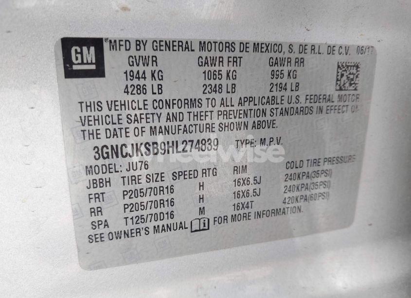 Photo 9 of 2017 Chevrolet Trax LS (VIN 3GNCJKSB9HL274839)