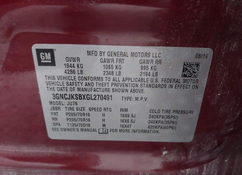 Photo 9 of 2016 Chevrolet Trax 1LS (VIN 3GNCJKSBXGL270491)