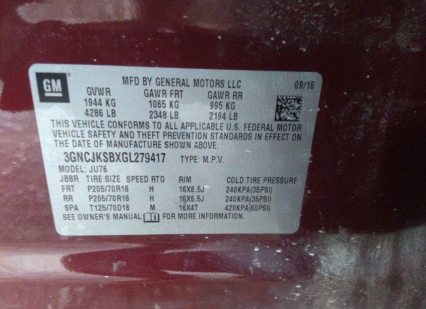 Photo 9 of 2016 Chevrolet Trax 1LS (VIN 3GNCJKSBXGL279417)