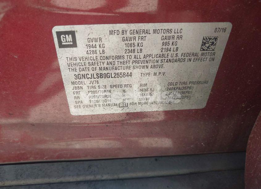 Photo 9 of 2016 Chevrolet Trax LT (VIN 3GNCJLSB0GL255844)