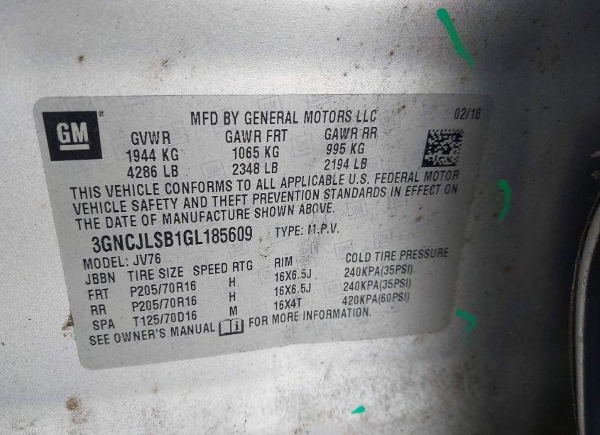 Photo 9 of 2016 Chevrolet Trax LT (VIN 3GNCJLSB1GL185609)