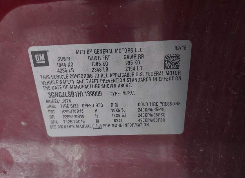 Photo 9 of 2017 Chevrolet Trax LT (VIN 3GNCJLSB1HL139909)