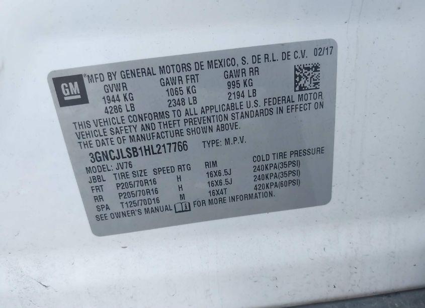 Photo 4 of 2017 Chevrolet Trax LT (VIN 3GNCJLSB1HL217766)