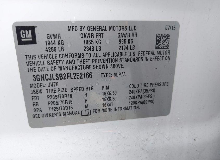 Photo 9 of 2015 Chevrolet Trax LT (VIN 3GNCJLSB2FL252166)