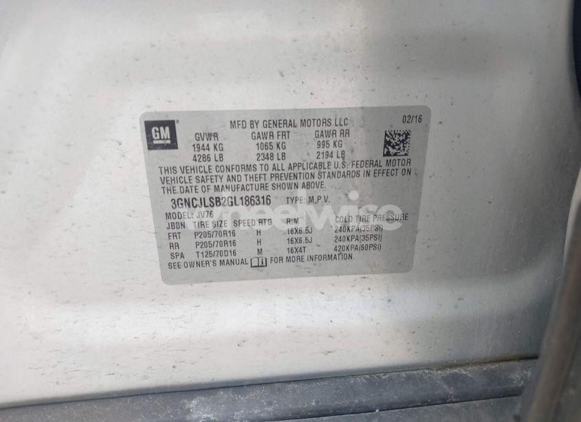 Photo 9 of 2016 Chevrolet Trax LT (VIN 3GNCJLSB2GL186316)